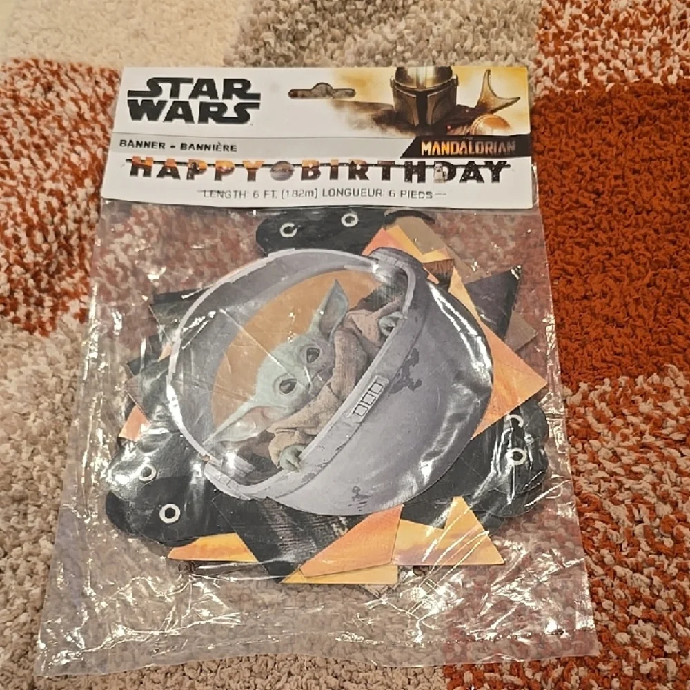 ❤️10/$20 New Star Wars Mandalorian Birthday Banner - Black and Orange